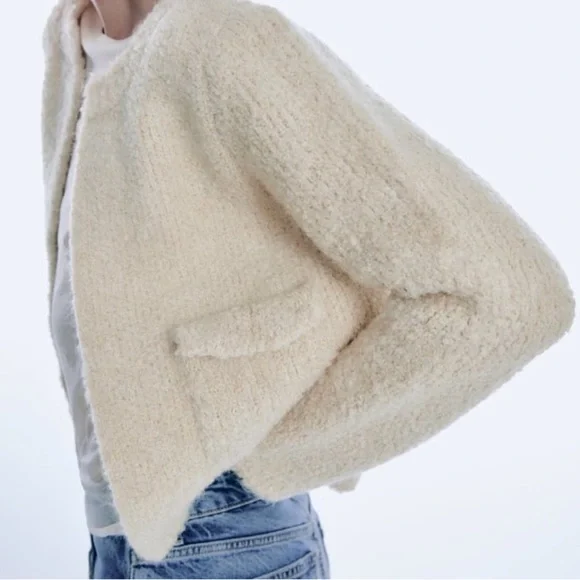 ZARA BOUCLÉ KNIT CARDIGAN ‎ ECRU - REF. 4331/171 Small - Picture 6 of 10